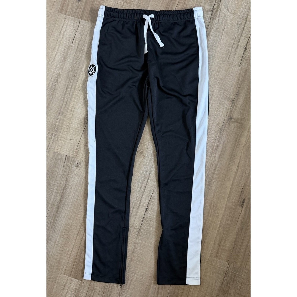 LVFT Men's Track Pants Black White XL Side‎ Stripe Drawstring Athletic